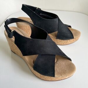 Clarks Annadel Eirwyn Wedge Ultimate Comfort Sandals Black Size 8.5